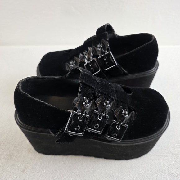 Killstar Shoes - Killstar Evil Mary Janes Platform Shoes Black Velvet Wmn's 5